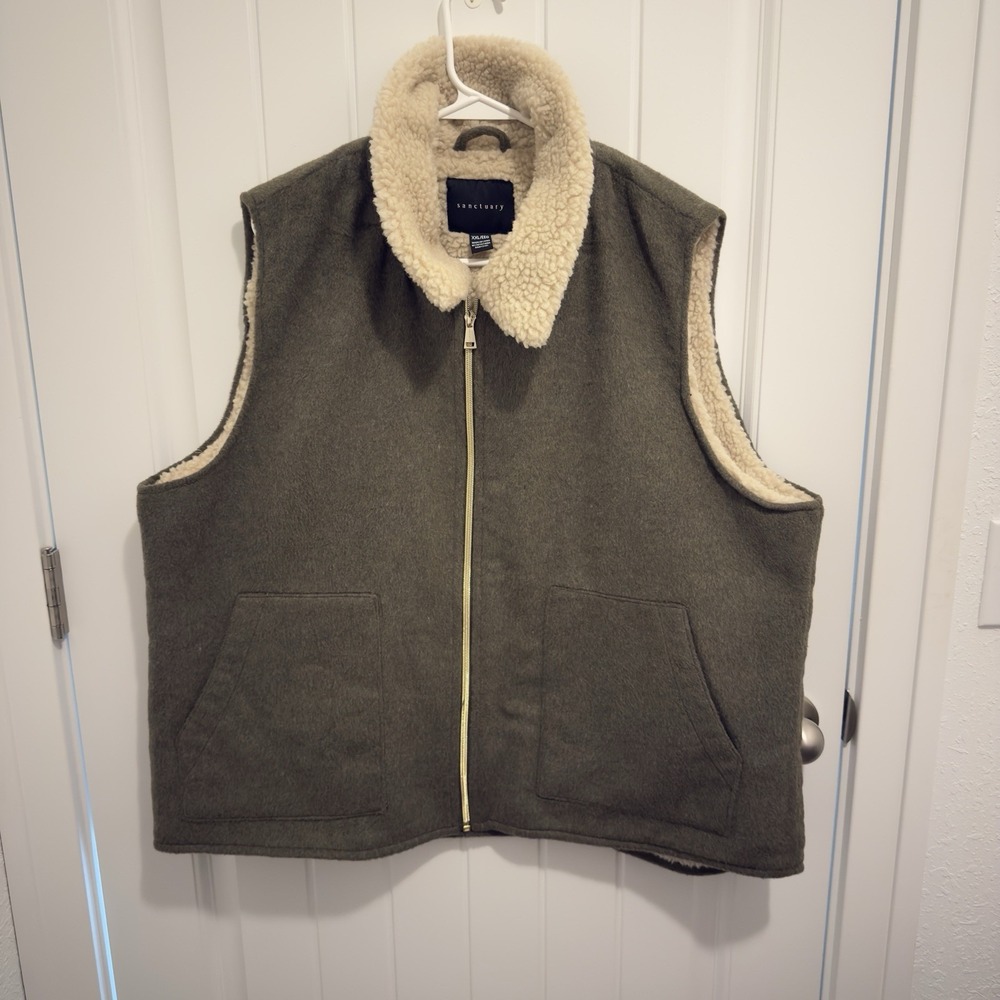 Sanctuary Women's Sherpa Lining Green Zip Up Vest Size XXL